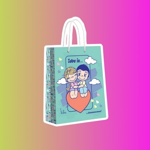 Пакет подарочный большой мятный с розовым, Love is