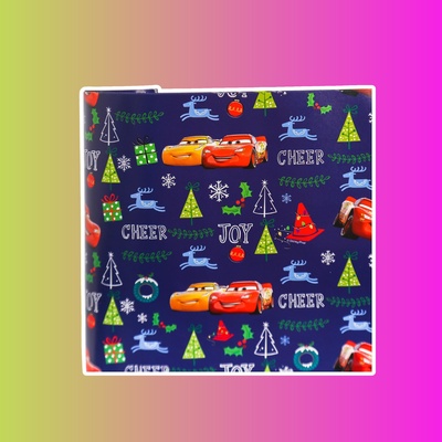 Бумага упаковочная глянцевая "С Новым Годом!" Тачки