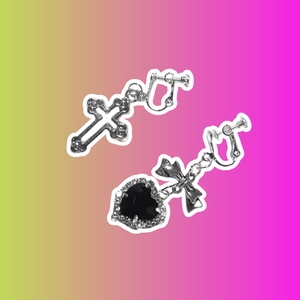 Серьги-гвоздики с подвеской в ​​виде банта, сердца и креста