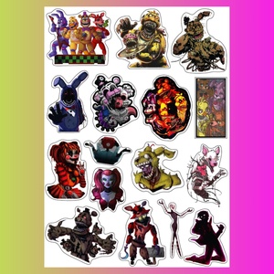 Стикерпак Пять ночей с Фредди, белый фон, А4