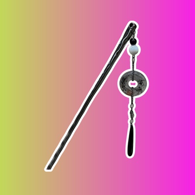 Шпилька для волос "Иероглифы" с круглым камнем и подвесками