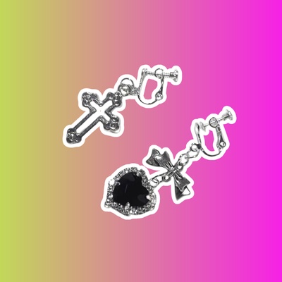 Серьги-гвоздики с подвеской в ​​виде банта, сердца и креста