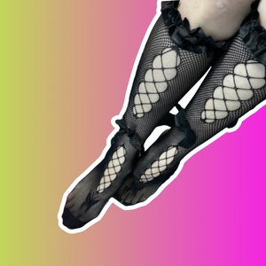 Чулки чёрные в сетку с рюшами и бантиками