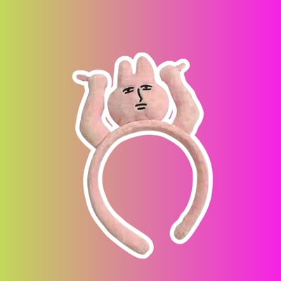 Ободок с розовым кроликом с зажимами