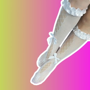 Чулки белые в сетку с рюшами и бантиками