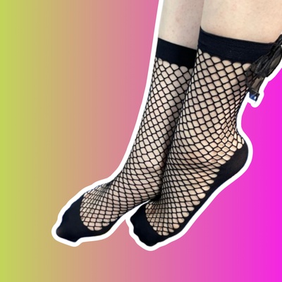 Носки чёрные в сетку с бантиками